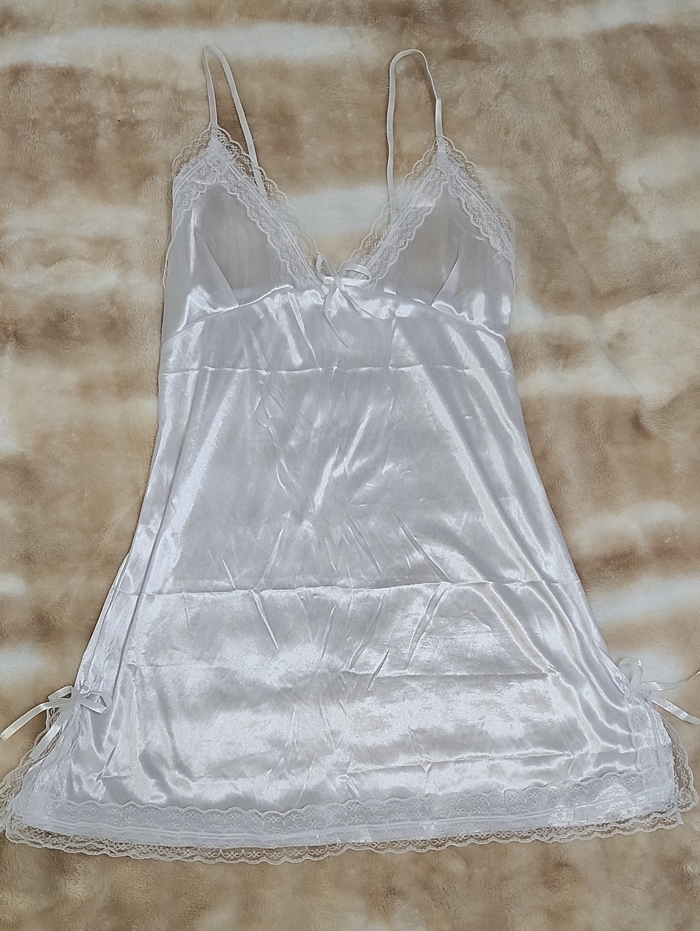 NWOT White Sheer Like Satin Sexy Lace Hem Lingerie Night Gown Pajama Slip